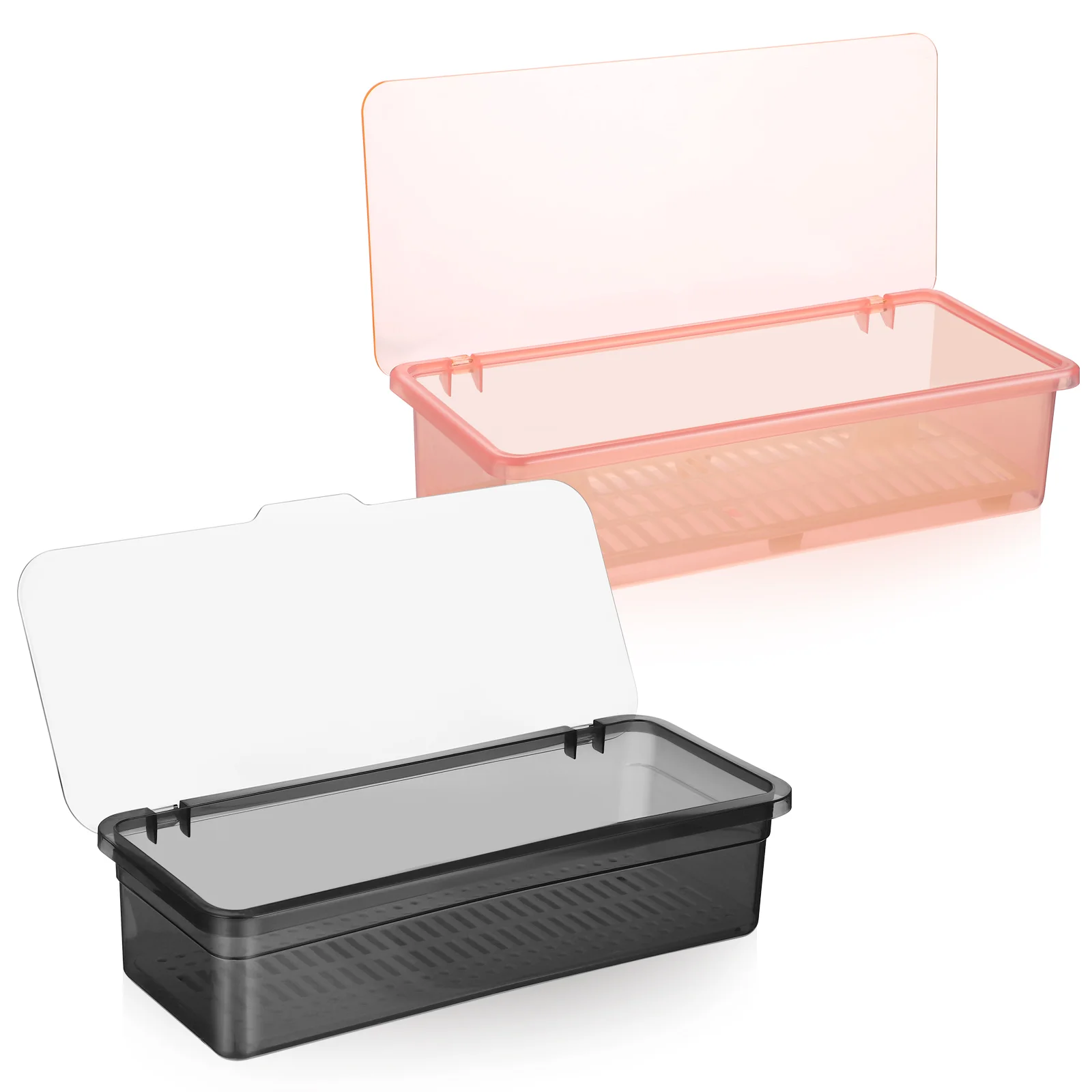

2 Pcs Plastic Drawers Drain Box Utensil Tray with Lid Cutlery Rack Silverware Storage Containers Organizer