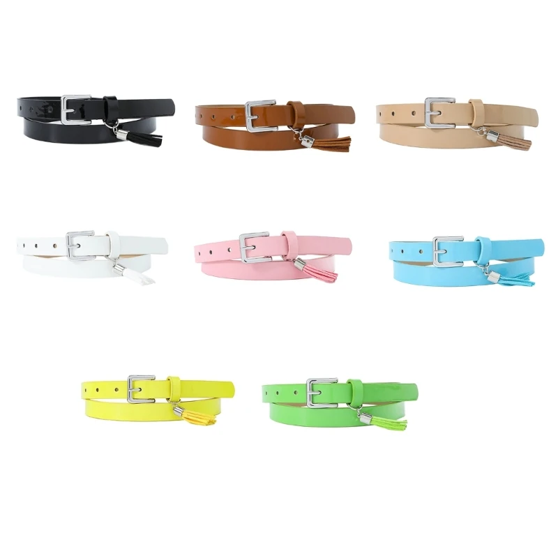 

Y2K Girls PU Thin Skinny Tassels Waist Belt Cowgirl Simple Buckle Waist Chain Strap Women Casual Solid Street Dance Waistband