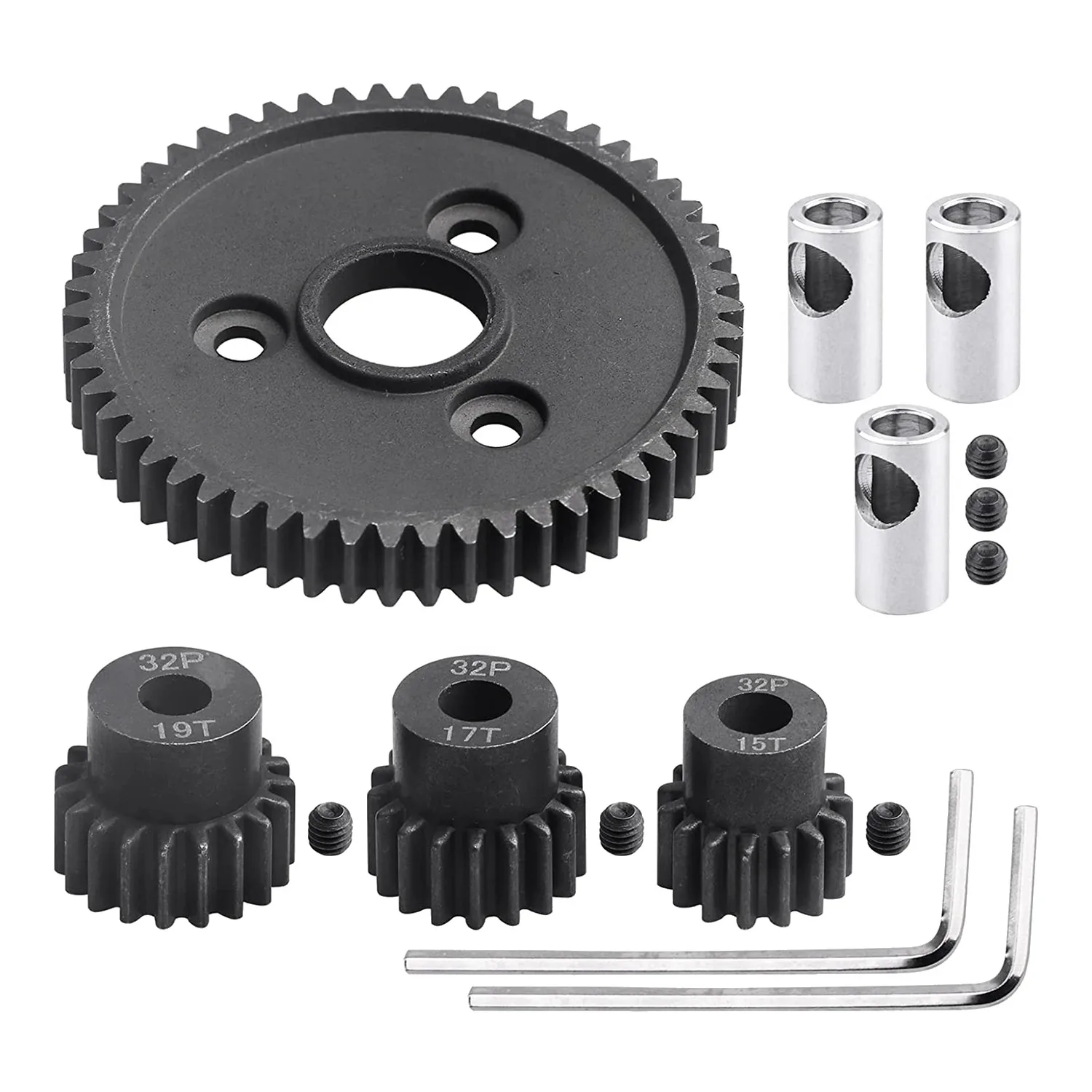 54T 32 Pitch Metal Steel 3956 Spur Gear with 15T 17T 19T Pinions Gear Sets for 1/10 Traxxas Slash 4WD/2WD Summit E-REVO
54T 32 Pitch Metal Steel 3956 Spur Gear with 15T 17T 19T Pinions Gear Sets for 1/10 Traxxas Slash 4WD/2WD Summit E-REVO