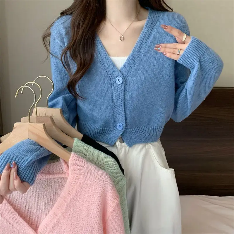Crop Cardigan Women Slim Autumn Girlish All-match Ulzzang Tender V-neck Casual Outwear Aesthetic Classic Students Chic Clothing Crop Cardigan Women Slim Autumn Girlish All-match Ulzzang Tender V-neck Casual Outwear Aesthetic Classic Students Chic Clothing