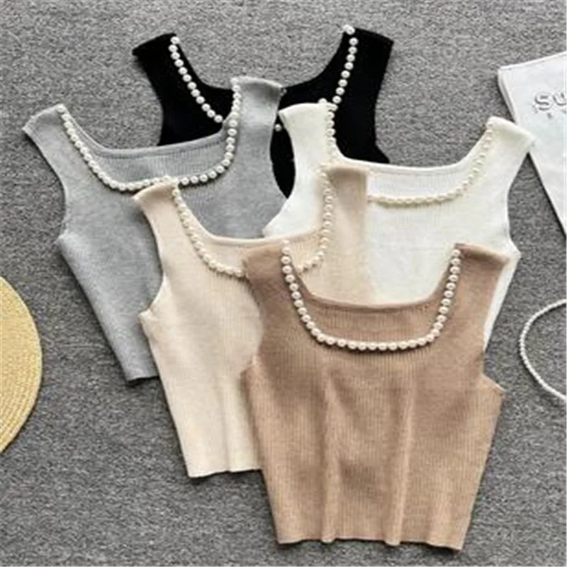 2023 Summer Pearl Tank Tops Women O Neck Fashion Short Camisole Ladies High Street Elastic Waist Knit Camis
2023 Summer Pearl Tank Tops Women O Neck Fashion Short Camisole Ladies High Street Elastic Waist Knit Camis