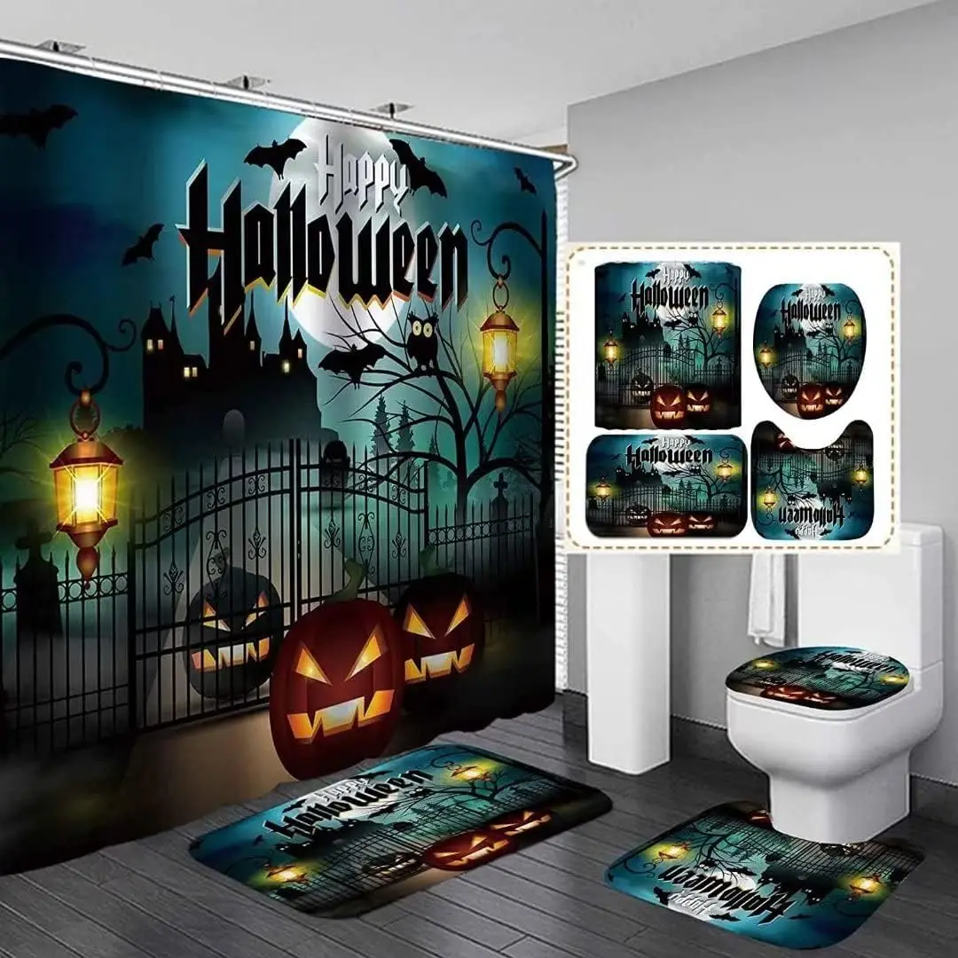 Halloween Castle Pumpkin Waterproof Shower Curtain with Non-Slip Rug Toilet Cover Cover and Bath Mat Bathroom Shower Decoration
Halloween Castle Pumpkin Waterproof Shower Curtain with Non-Slip Rug Toilet Cover Cover and Bath Mat Bathroom Shower Decoration