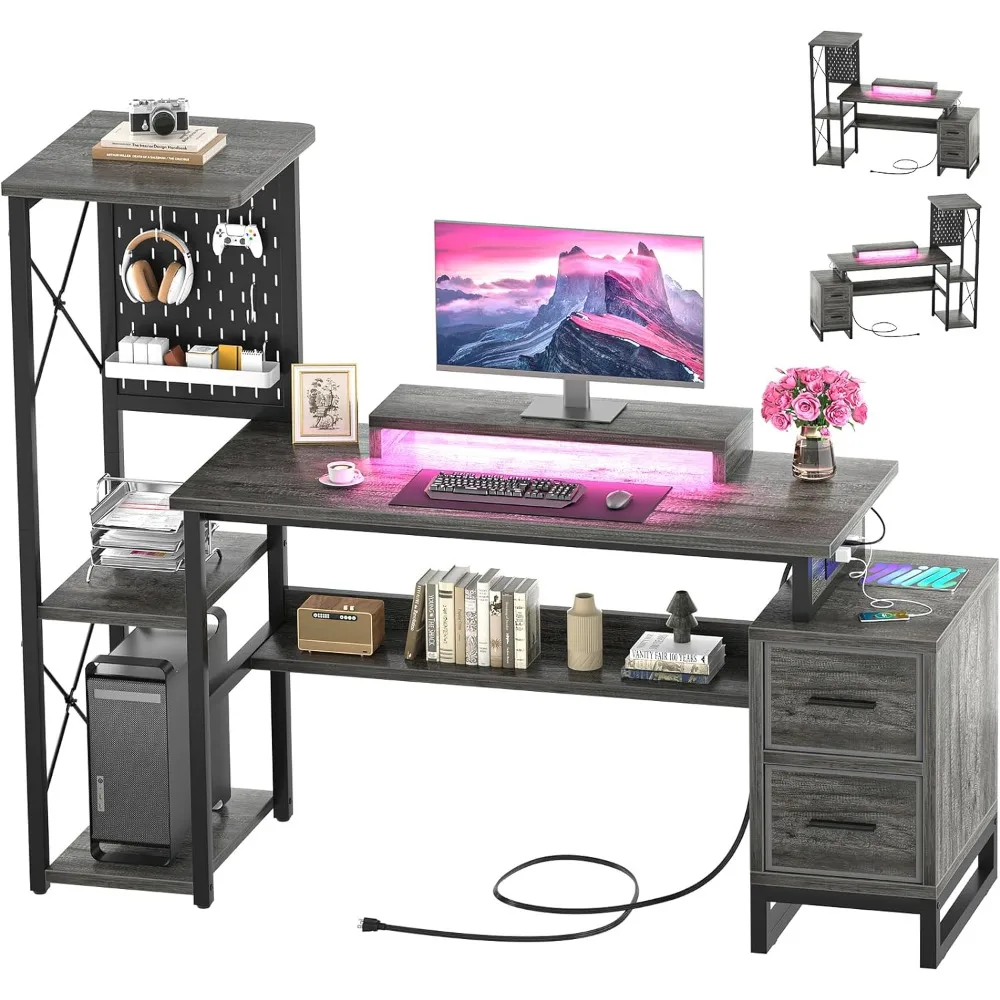 Computer Desk with 2 Fabric Drawers - Reversible Home Office Desk with Power Outlet & LED Lights, 53" Writing Desk with Monitor
Computer Desk with 2 Fabric Drawers - Reversible Home Office Desk with Power Outlet & LED Lights, 53" Writing Desk with Monitor