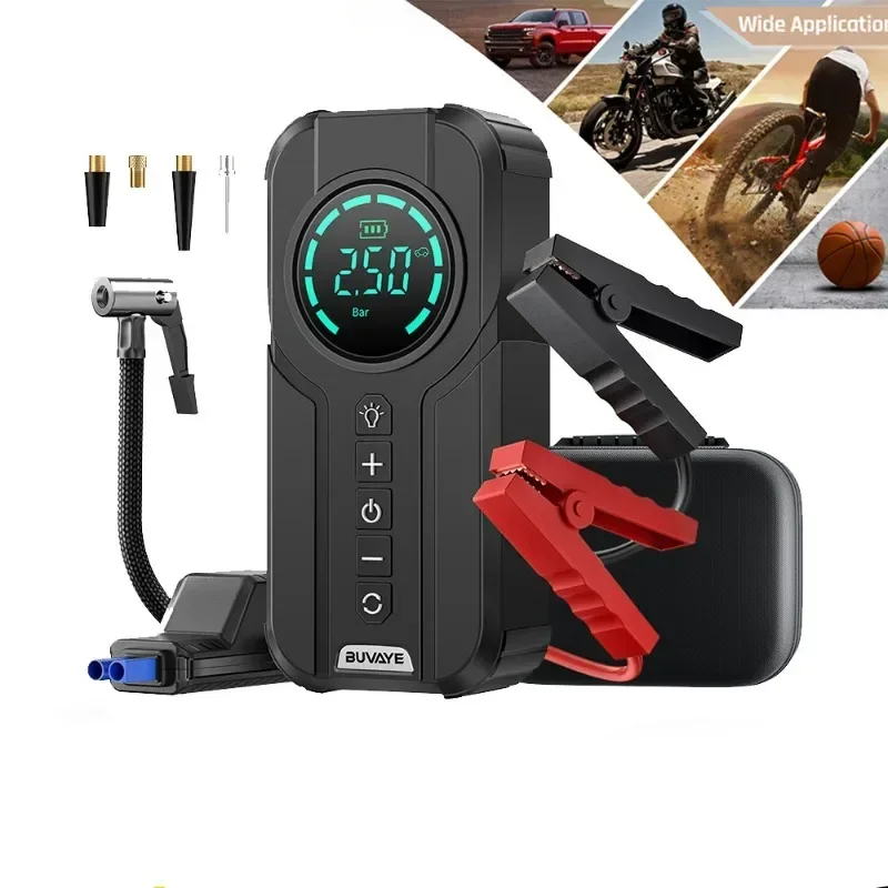 

Car Jump Starter Air Pump Portable Air Compressor Multi-function Tire Inflator Auto Portable Battery Starter With EVA Bag