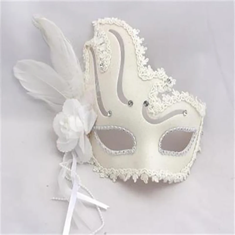 

Venetian Masquerade Masks Prom Princess Women Men Feather Flower White Lace Rhinestones Halloween Easter Cosplay Evening Party
