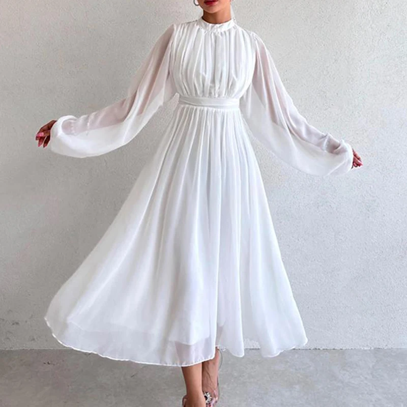 Fashion Half High Collar Mesh Maxi Dress 2024 Women Solid Pleated Bridesmaid Dress New Spring Elegant Long Sleeved Waist Dresses
Fashion Half High Collar Mesh Maxi Dress 2024 Women Solid Pleated Bridesmaid Dress New Spring Elegant Long Sleeved Waist Dresses
