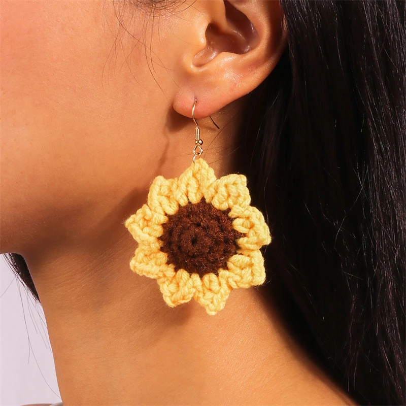 Handmade Flower Drop Earrings - Colorful Knitted Dangle Hooks for Women 12 S203628fefb694b9ebf7ba4408f4e1058z