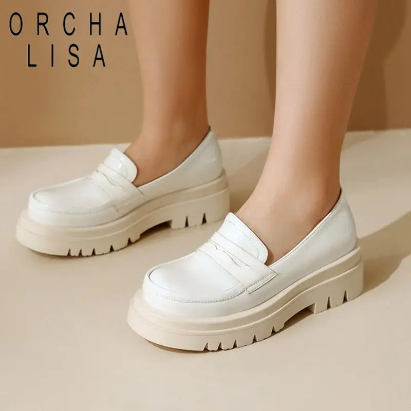 

ORCHA LISA Brand Pumps for Women Round Toe Thick Heels 5cm Platform 3cm Slip On Loafers Big Size 43 Leisure Daily Female Shoes