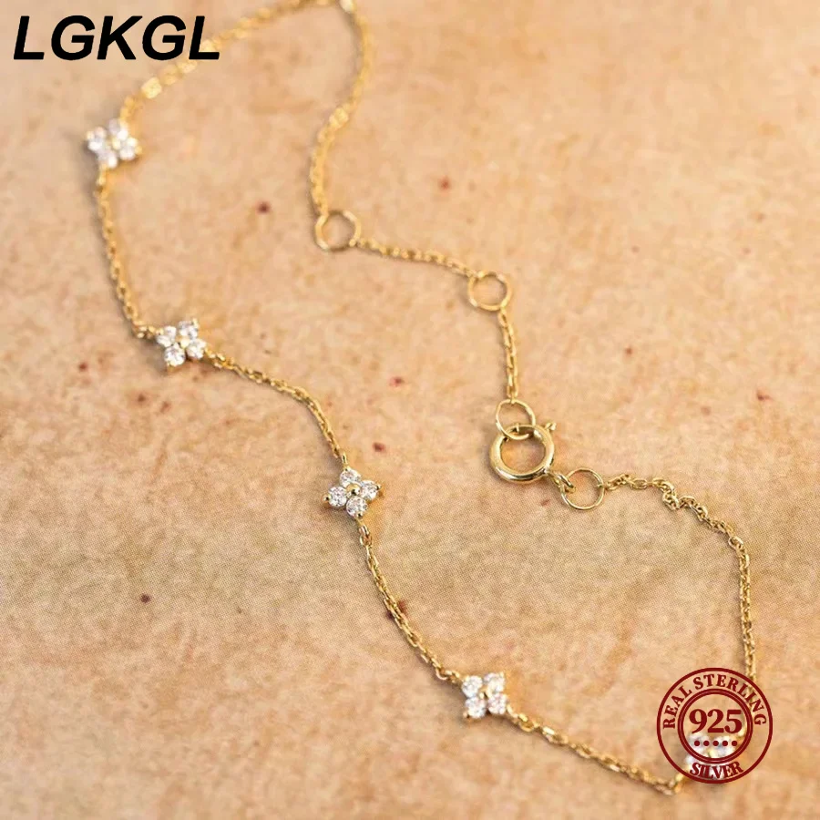 LGKGL-Bracelet à quatre feuilles en argent regardé 925 pour femme, Everver Zcompresses, Starry 18K Gold Bracelets, CommConsulAdjustable EquiBracelet Jewelry 6