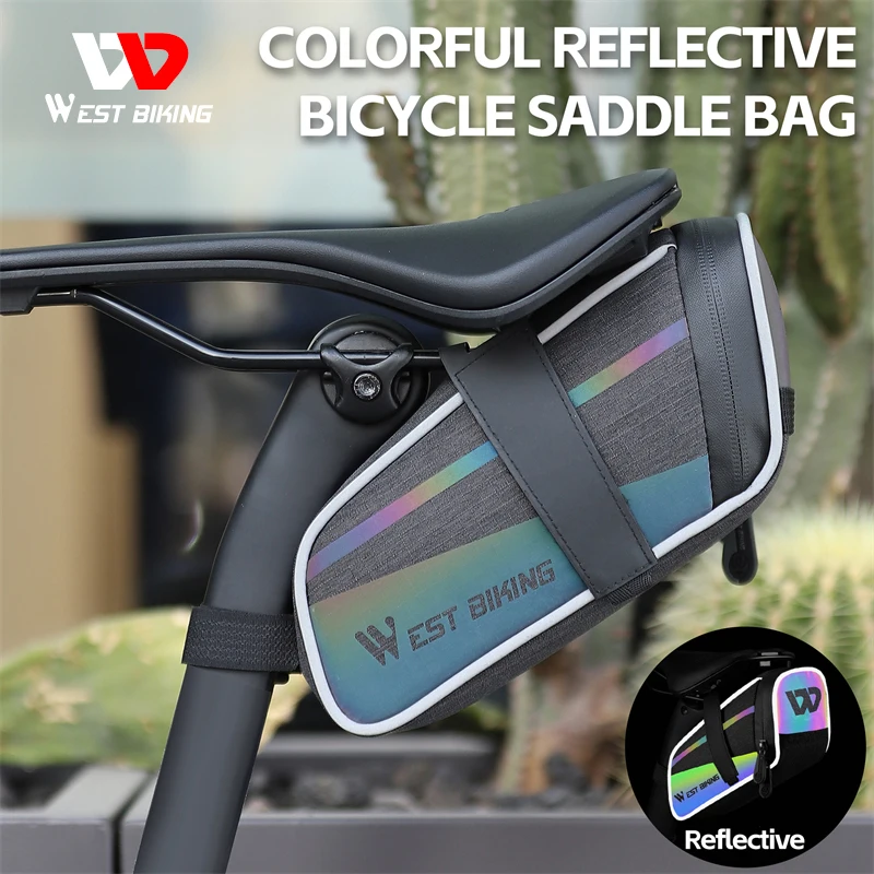 

WEST BIKING Colorful Reflective Bike Saddle Bag MTB Road Bike Portable Under Seat Tool Bag Lightweight Bicycle Accessories