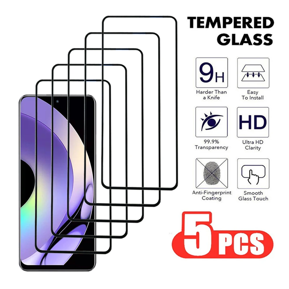 

5Pcs Full Tempered Glass For Realme C20 C21 C25 C30 C31 C33 C35 C51 C53 C55 Screen Protector 8 9 10 11 Pro Plus Protective Film