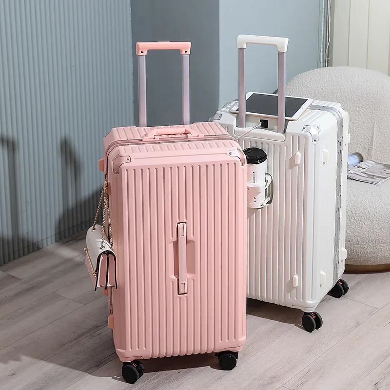 

Aluminium Frame Trolley case Universal Wheel Large Capacity Password Suitcase Consignment Abroad 30-Inch Luggage with Cup holder