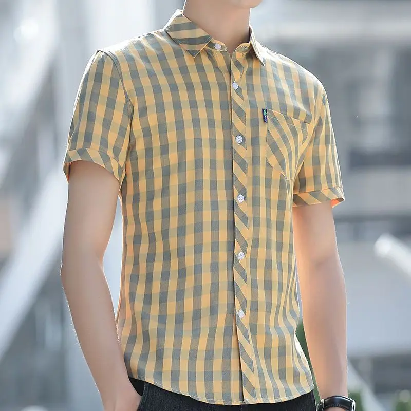 Plaid Business Men's Shirt and Blouse with Pocket Short Sleeve Sleeves Cool Luxury Male Top High Quality Original New In Clothes
Plaid Business Men's Shirt and Blouse with Pocket Short Sleeve Sleeves Cool Luxury Male Top High Quality Original New In Clothes