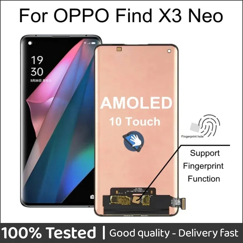 

AMOLED LCD screen 6.55 inch for Oppo Find X3 Neo, touch panel digitizer assembly for Oppo cph2207