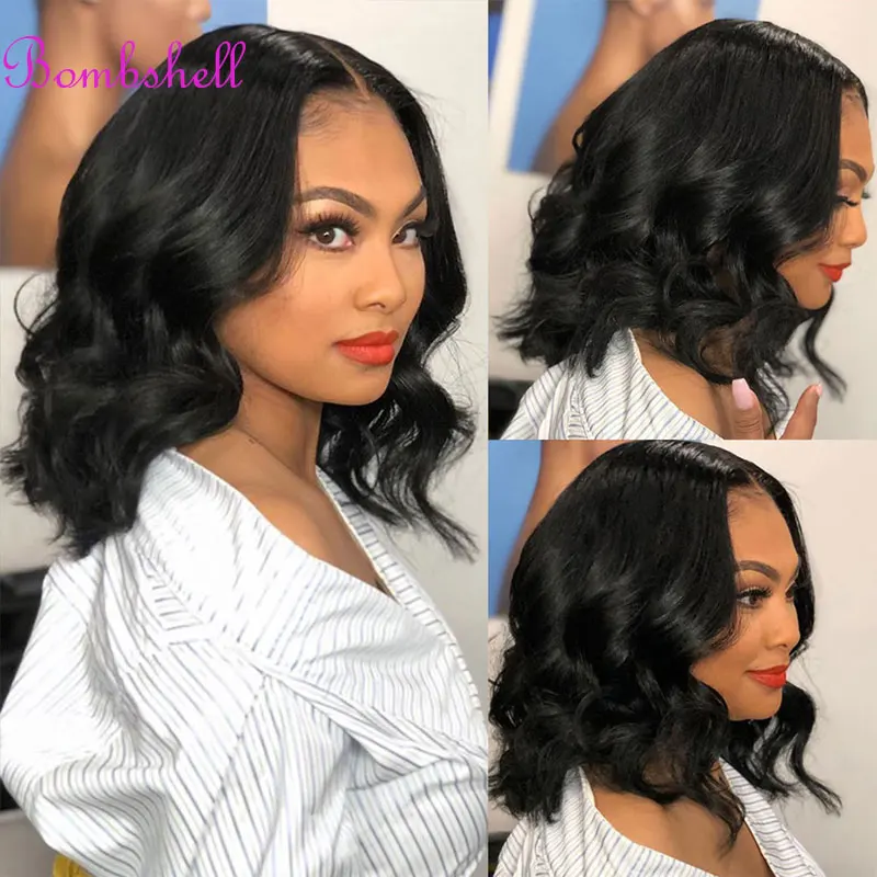 

Bombshell Short Body Wave Synthetic 13x4 Lace Front Wigs Glueless High Quality Heat Resistant Fiber Hair For Black Women Wear Go