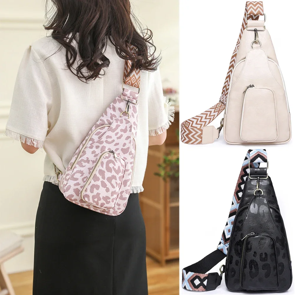 

Vintage Leopard PU Leather Sling Bags Women Fashion Versatile Guitar Strap Fanny Packs Ladies Casual Street Crossbody Chest Bag