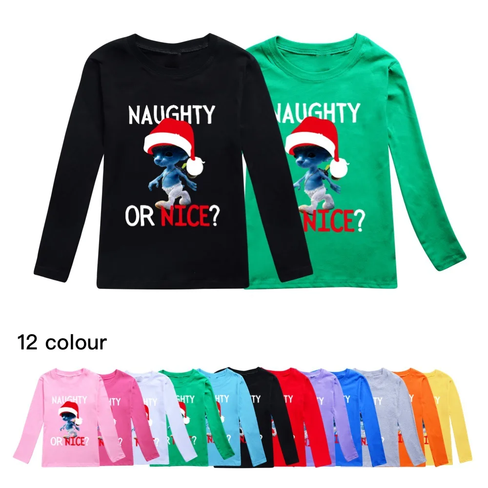 

Shailushai Christmas Baby Boys T-shirt Naughty or Nice Autumn Kids Long Sleeve Tees Cotton Cartoon Children Clothes Top Tshirts