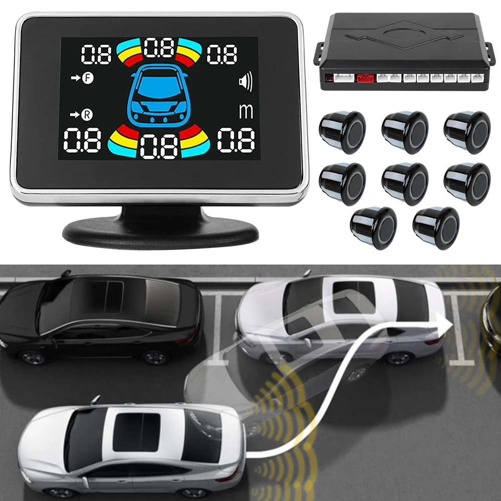 

With Sound Buzzer Alert Parktronic LED Display Car Reverse Radar Monitor 8 Parking Sensors System Distance Detection