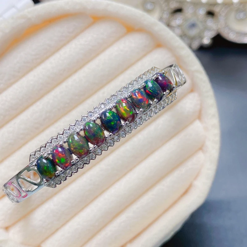 

Natural Black Opal Bracelet for women silver 925 jewelry luxury gem stones 18k gold plated free shiping items