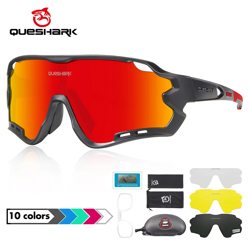 

QUESHARK мужские и женские поляризованные очки с 4 линзами, набор велосипедных солнцезащитных очков, спортивные MTB велосипедные очки для езды по дороге, УФ зеркальные велосипедные очки QE44