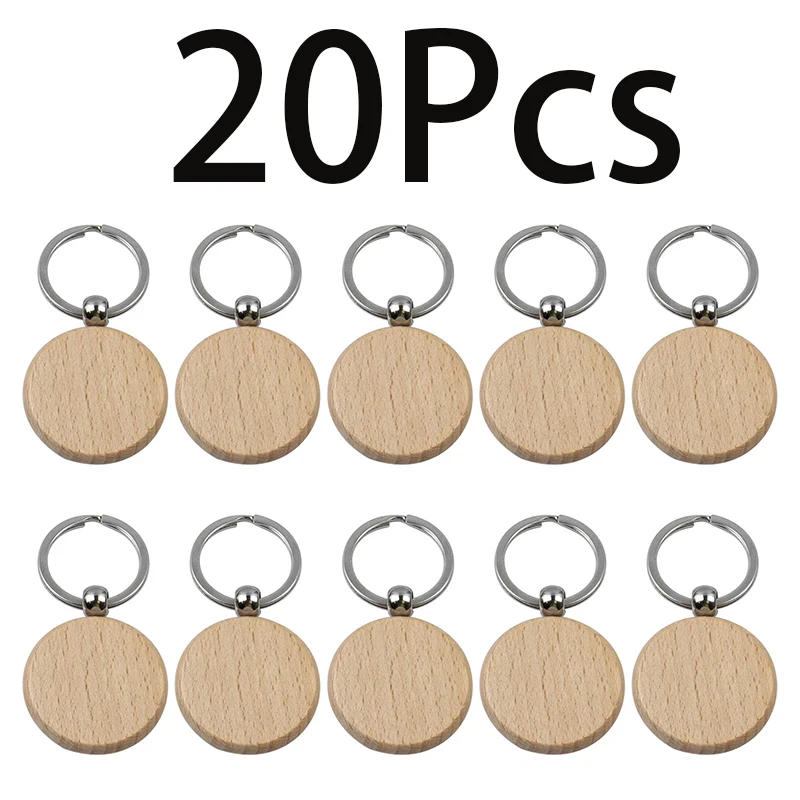 

20Pcs Key Tags Promotional Gifts Wooden Key RING DIY Promotion Wood Blank Round Keychains