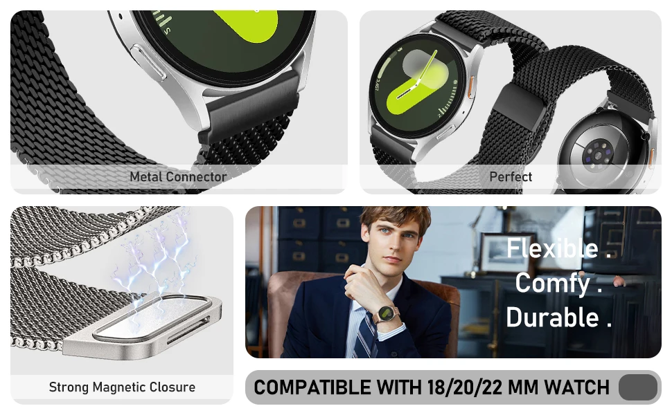 18/20mm/22mm Milanese Loop Strap For Samsung Galaxy Watch 7 6 Classic 43 47mm 40 44mm For Huawei GT5 41mm 46mm GT3Pro Metal Band 18/20mm/22mm Milanese Loop Strap For Samsung Galaxy Watch 7 6 Classic 43 47mm 40 44mm For Huawei GT5 41mm 46mm GT3Pro Metal Band