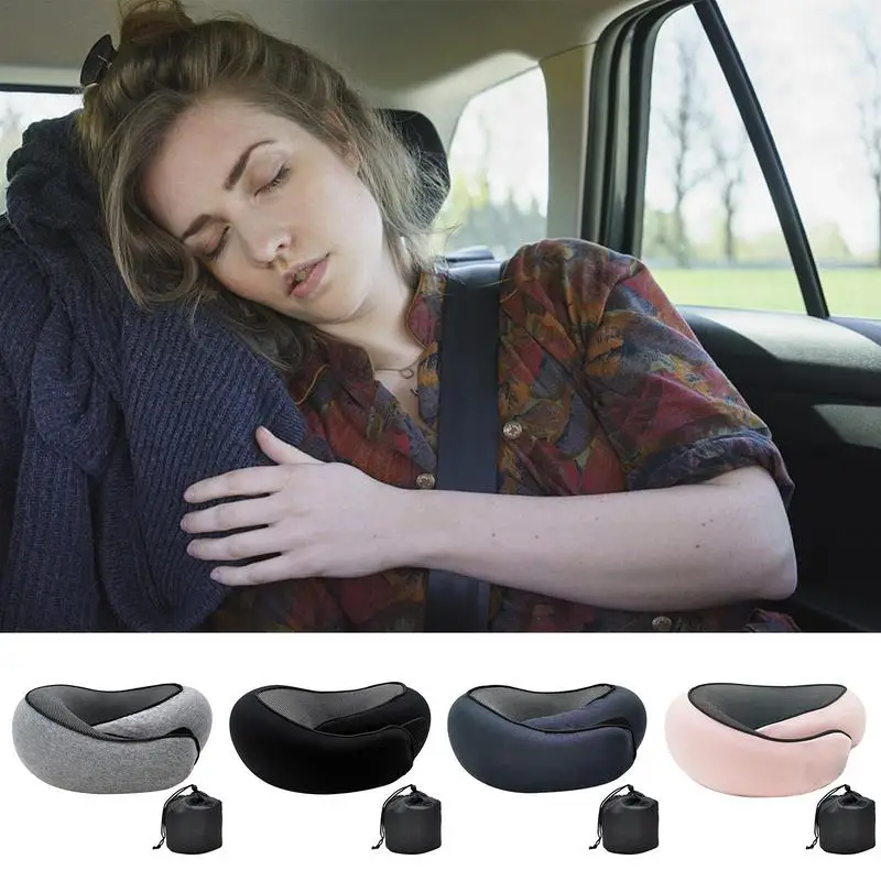 

U Shaped Travel Pillow Car Air Flight Office Inflatable Neck Pillow Short Plush Cover PVC Support Headrest Soft Nursing Cushion