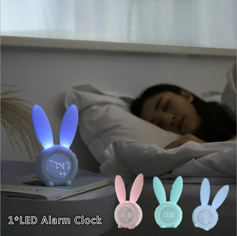 Cartoon LED Digital Alarm Clock Electronic LED Display Sound Control Rabbit Night Lamp Desk Rechargeable Alarm Clock Digital
Cartoon LED Digital Alarm Clock Electronic LED Display Sound Control Rabbit Night Lamp Desk Rechargeable Alarm Clock Digital