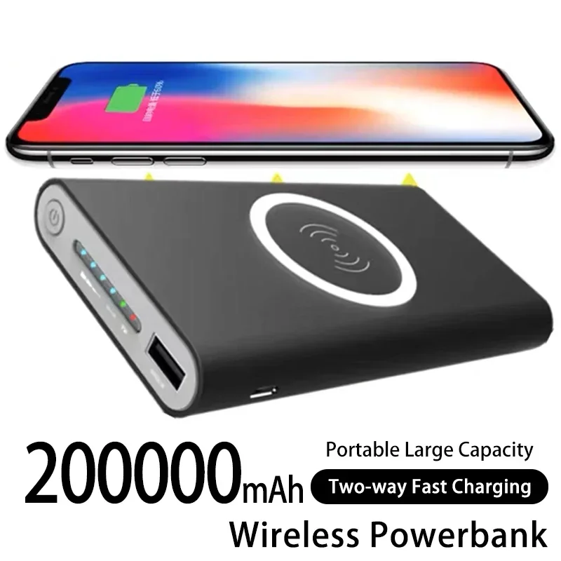 

New Power Bank200000mAh Wireless Two-way Fast Charging Powerbank Portable High Capacity External Battery Charger For IPhone14 13