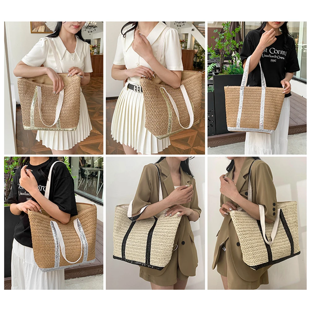 Sequin Crochet Beach Tote - Sparkly Straw Shopping Bag 1 S204708df1f064143a4bd4f7bb0fe6fdbW