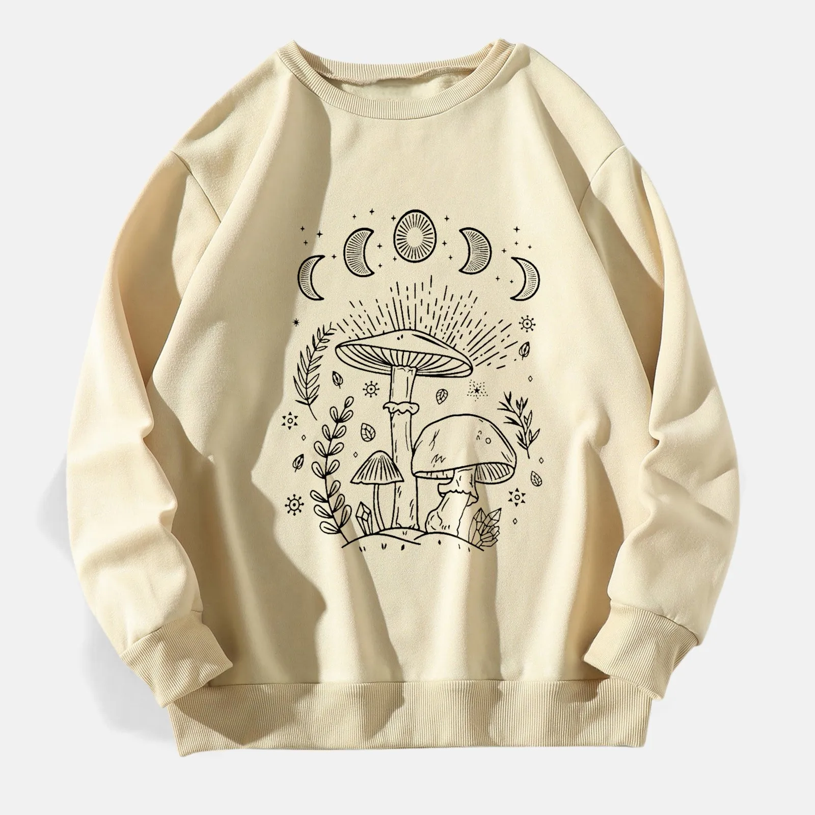 

French Sweatshirt Womens Fashionable Long Sleeved Sweater Solid Color Top All With Mushroom Printed High Collar Sweatshirt