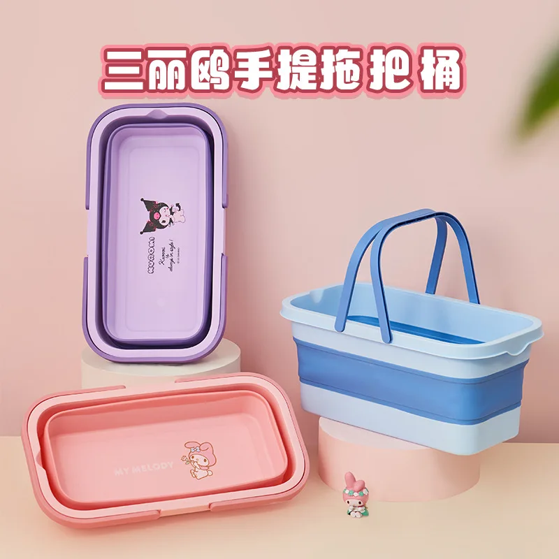 

Kawaii Kuromi My Melody Cinnamoroll Cartoon Silica Gel Folding Mop Bucket Anime Sanrio Girly Heart Cute Portable Car Wash Bucket