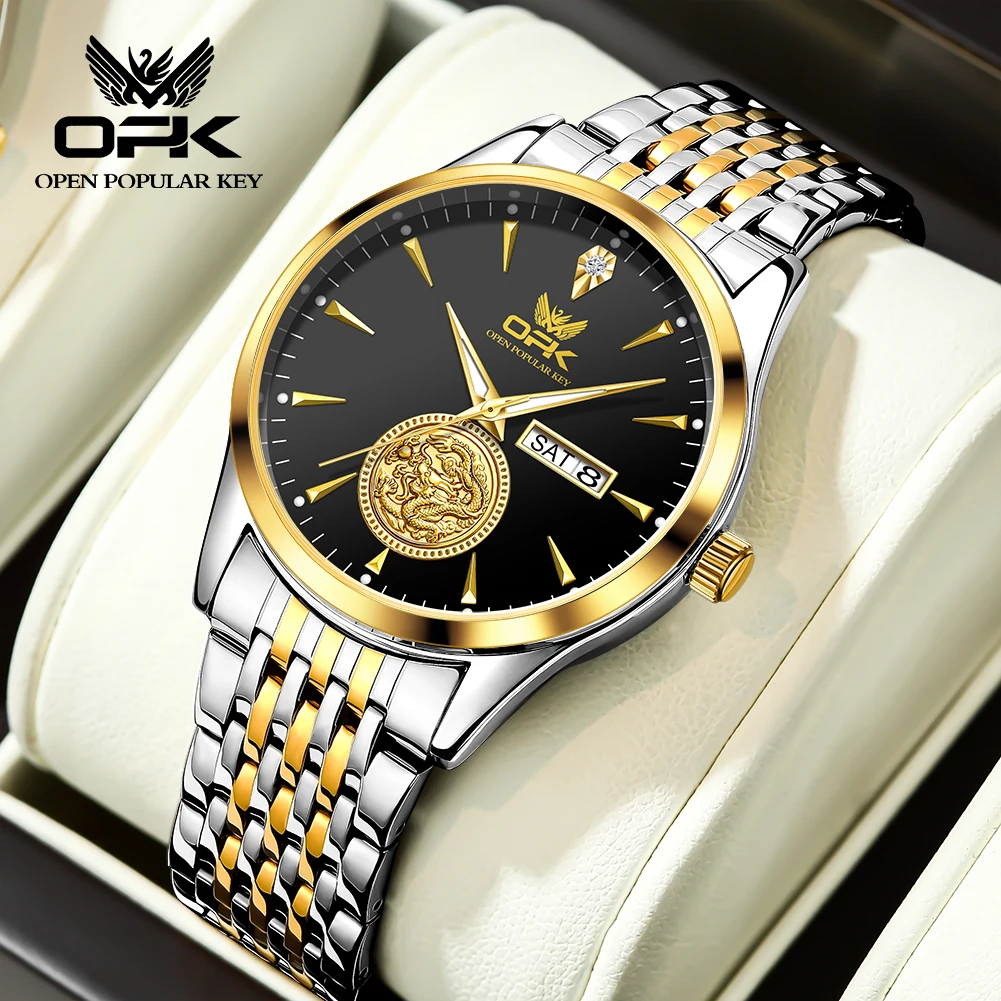 OPK 8150 Quartz Men's Watch Luxury Diamond Dragon Design Calendar Stainless Steel Leather Waterproof Luminous Watches For Men
OPK 8150 Quartz Men's Watch Luxury Diamond Dragon Design Calendar Stainless Steel Leather Waterproof Luminous Watches For Men