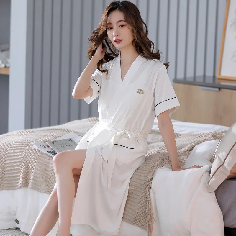 Pajamas Women's Summer Modal Pajamas Short Sleeve Medium Long Summer Thin Bathrobe Morning Robe Bathrobe Home Furnishings
Pajamas Women's Summer Modal Pajamas Short Sleeve Medium Long Summer Thin Bathrobe Morning Robe Bathrobe Home Furnishings