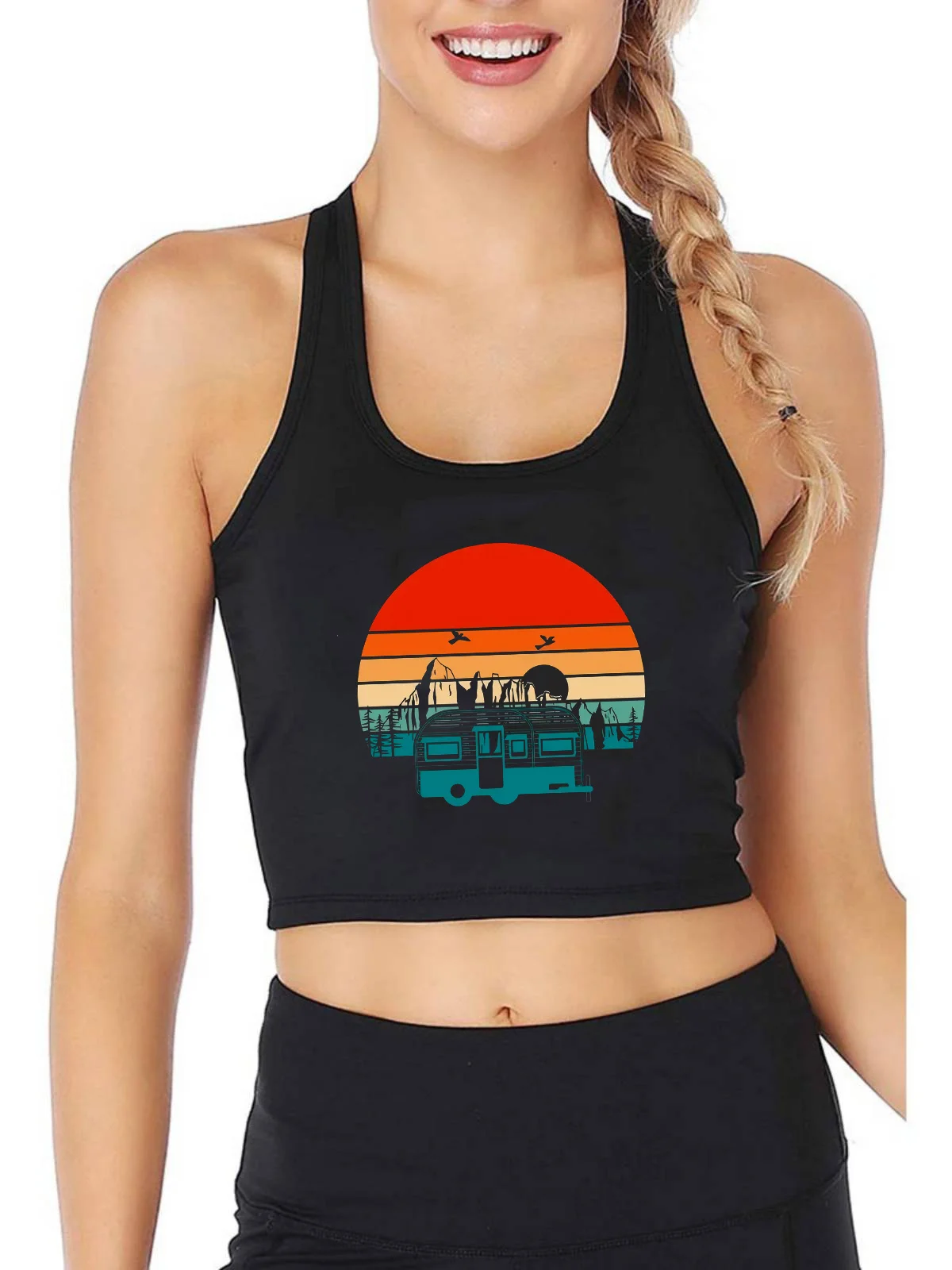 Camping Van Driving To Retro Sunset Mountains Print Crop Tops Women's Camping Breathable Slim Fit Tank Top Summer Camisole
Camping Van Driving To Retro Sunset Mountains Print Crop Tops Women's Camping Breathable Slim Fit Tank Top Summer Camisole