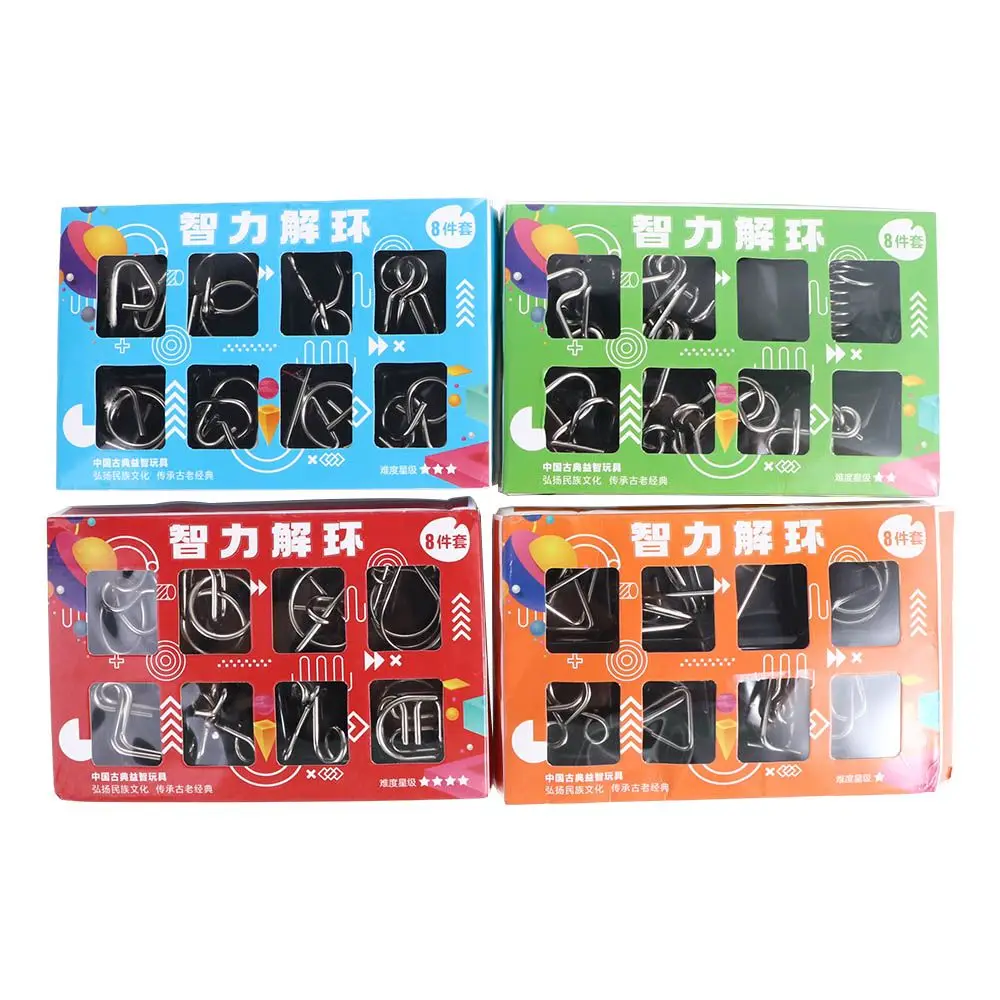 

Brain Teaser Metal IQ Puzzle Set Cast Metal 3D Intelligence Buckle Sets Montessori Classic Puzzle Unlock Logic Game