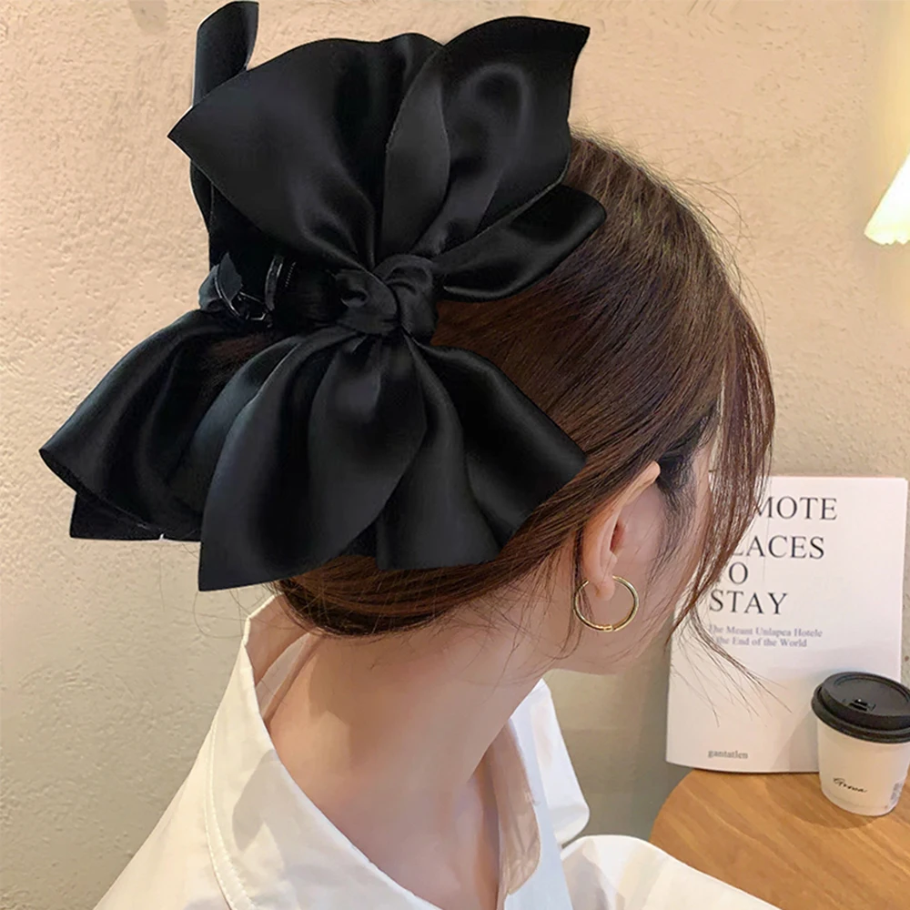 

Satin Butterfly Hairpin Women Bowknot Hair Claws Clips Large Bows Ponytail Barrettes Korean Fashion Hair Accessories Headdress