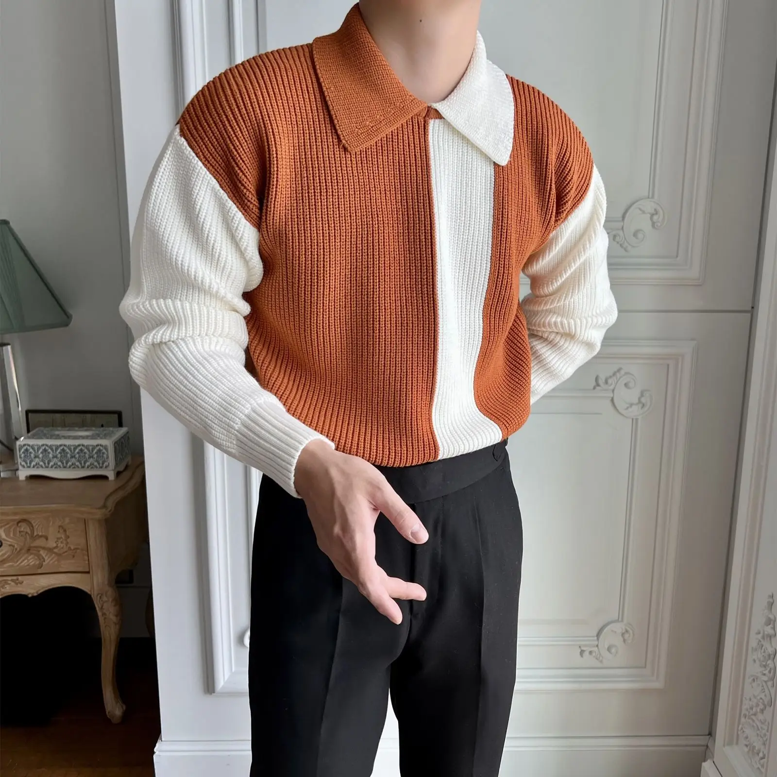 Korean style thickened warm sweater for men autumn and winter new casual contrast color lapel sweater for men men clothing tops
Korean style thickened warm sweater for men autumn and winter new casual contrast color lapel sweater for men men clothing tops