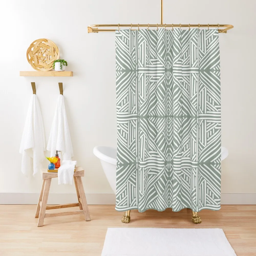 

Sage Green and White Art Deco Brushstroke Design Shower Curtain Waterproof Shower And Anti-Mold Curtain