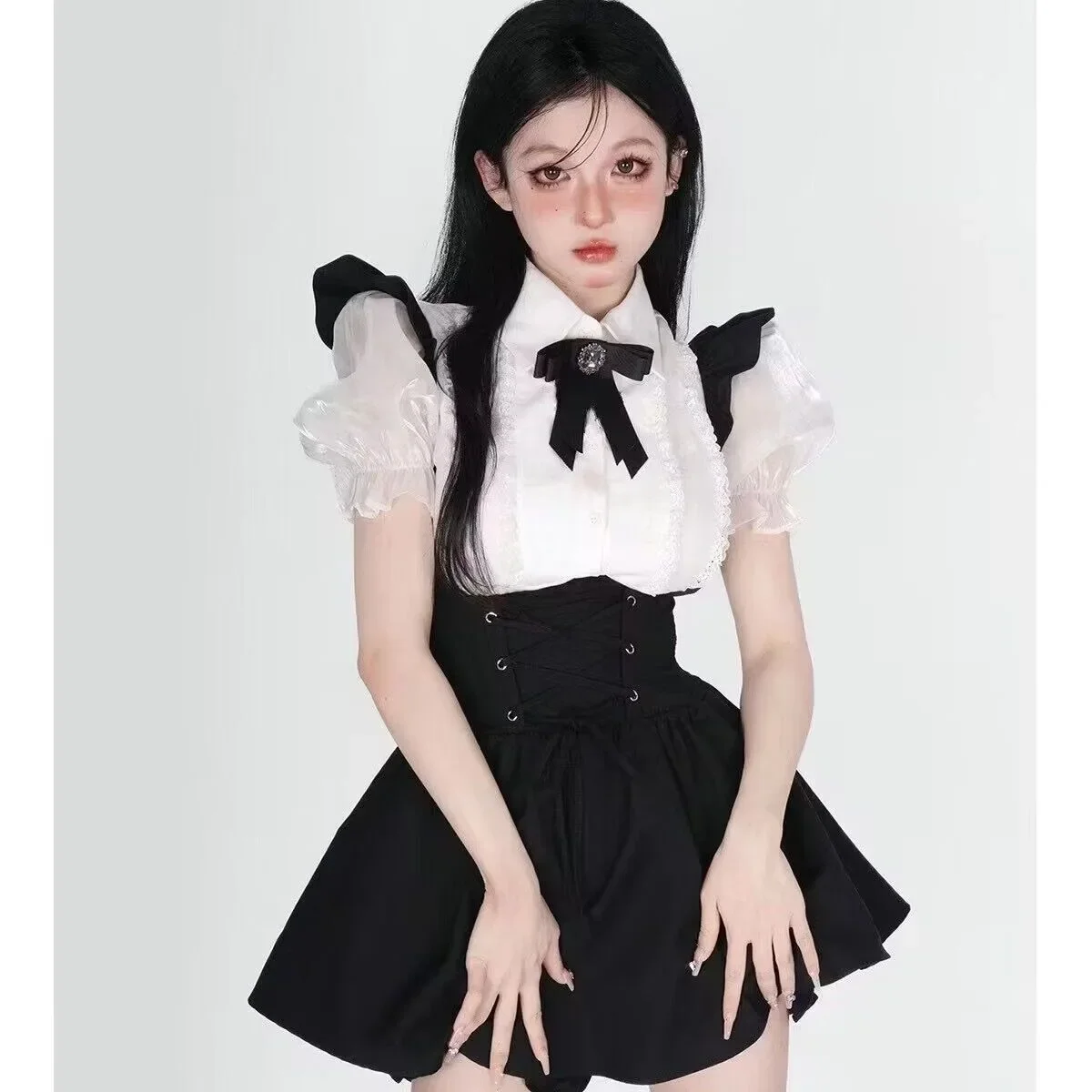 Sweet 2 Piece Set Women Puff Sleeve Shirts Blouse Slim Waist Bandage A-line Mini Skirts Outfits Korean Chic Suit Roupas Femme
Sweet 2 Piece Set Women Puff Sleeve Shirts Blouse Slim Waist Bandage A-line Mini Skirts Outfits Korean Chic Suit Roupas Femme