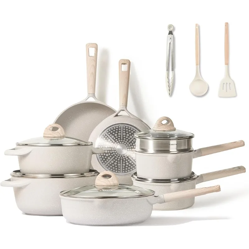 

CAROTE 16pcs Pots and Pans Set Non Stick, Kitchen Cookware Sets, Large Capacity Granite Pots Set, Kitchen Induction Pots