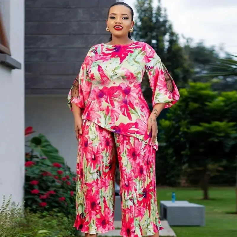 African Clothes for Women Spring 2024 Elegant 3/4 Sleeve Polyester Print Top Pleated Pant Matching Sets Dashiki Africa Clothing
African Clothes for Women Spring 2024 Elegant 3/4 Sleeve Polyester Print Top Pleated Pant Matching Sets Dashiki Africa Clothing
