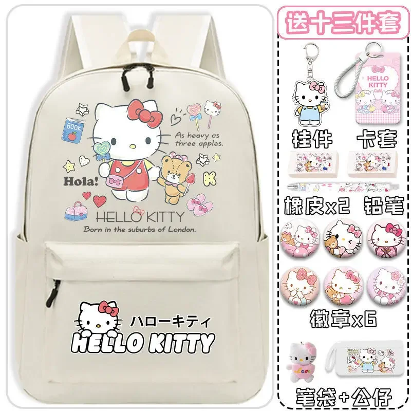 

Новый школьный ранец Sanrio с героями мультфильмов Hello Kitty, Женский студенческий Рюкзак Hello Kitty, легкий и вместительный