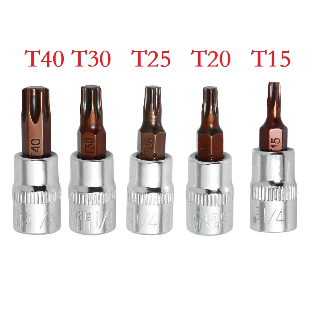 5pcs Torx Screwdriver Bits 1/4 Inch Drive Socket Head Tools T15 T20 T25 T30 T40 Metal Equipment Hand Tools Parts Accessories
5pcs Torx Screwdriver Bits 1/4 Inch Drive Socket Head Tools T15 T20 T25 T30 T40 Metal Equipment Hand Tools Parts Accessories