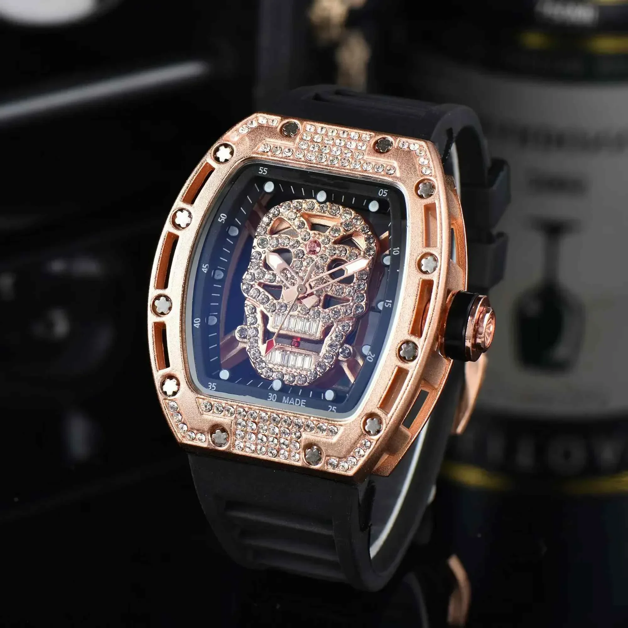 

NEW Luxury Brand Watch Men's Diamond Leisure Woman Watches Stainless Steel Silicone Rm Quartz Wristwatches Relogio Factory Sales
