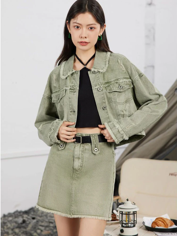 Casual Women 2 Pieces Set Autumn Long Sleeve Denim Jacket Loose Short Coat Women High Waist Skirt Female Jeans Mini Skirt
Casual Women 2 Pieces Set Autumn Long Sleeve Denim Jacket Loose Short Coat Women High Waist Skirt Female Jeans Mini Skirt