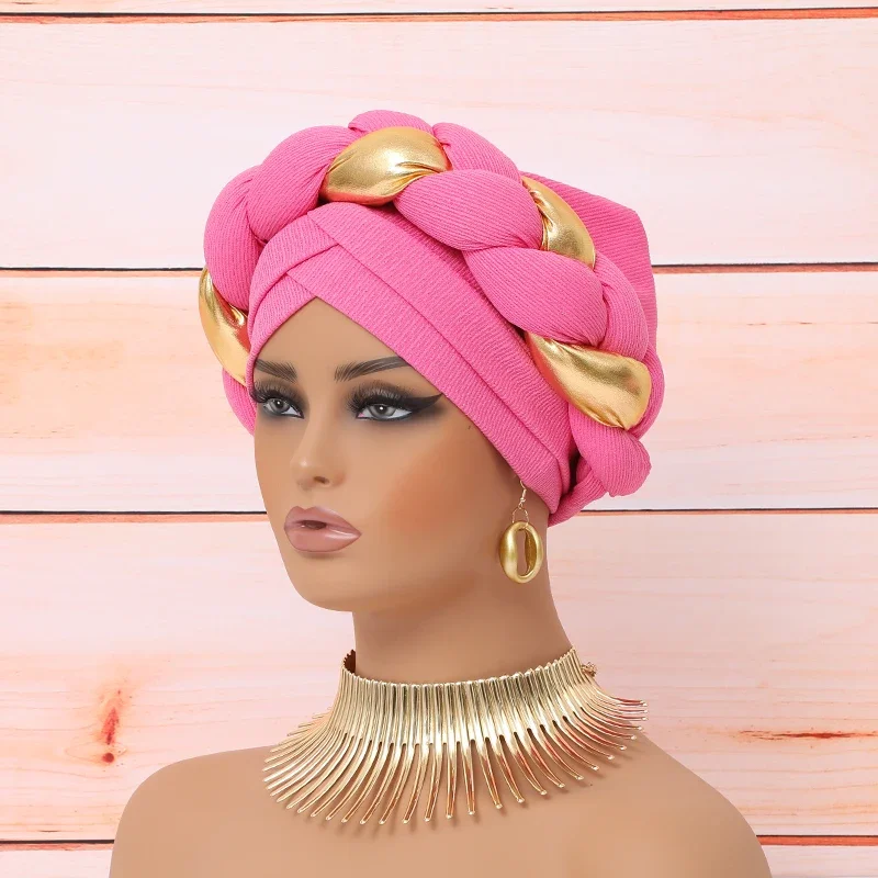 

Cross Forehead Turbans Ready to Wear Auto Geles Party Headpiece Big Braids Turban Gele for Women African Wrap Head Bonnet