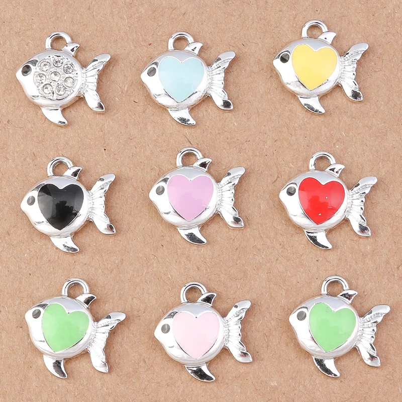 

10pcs 15*14mm Cute Enamel Fish Charms Pendants for Making Earrings Necklaces Bracelet DIY Jewelry Accessories