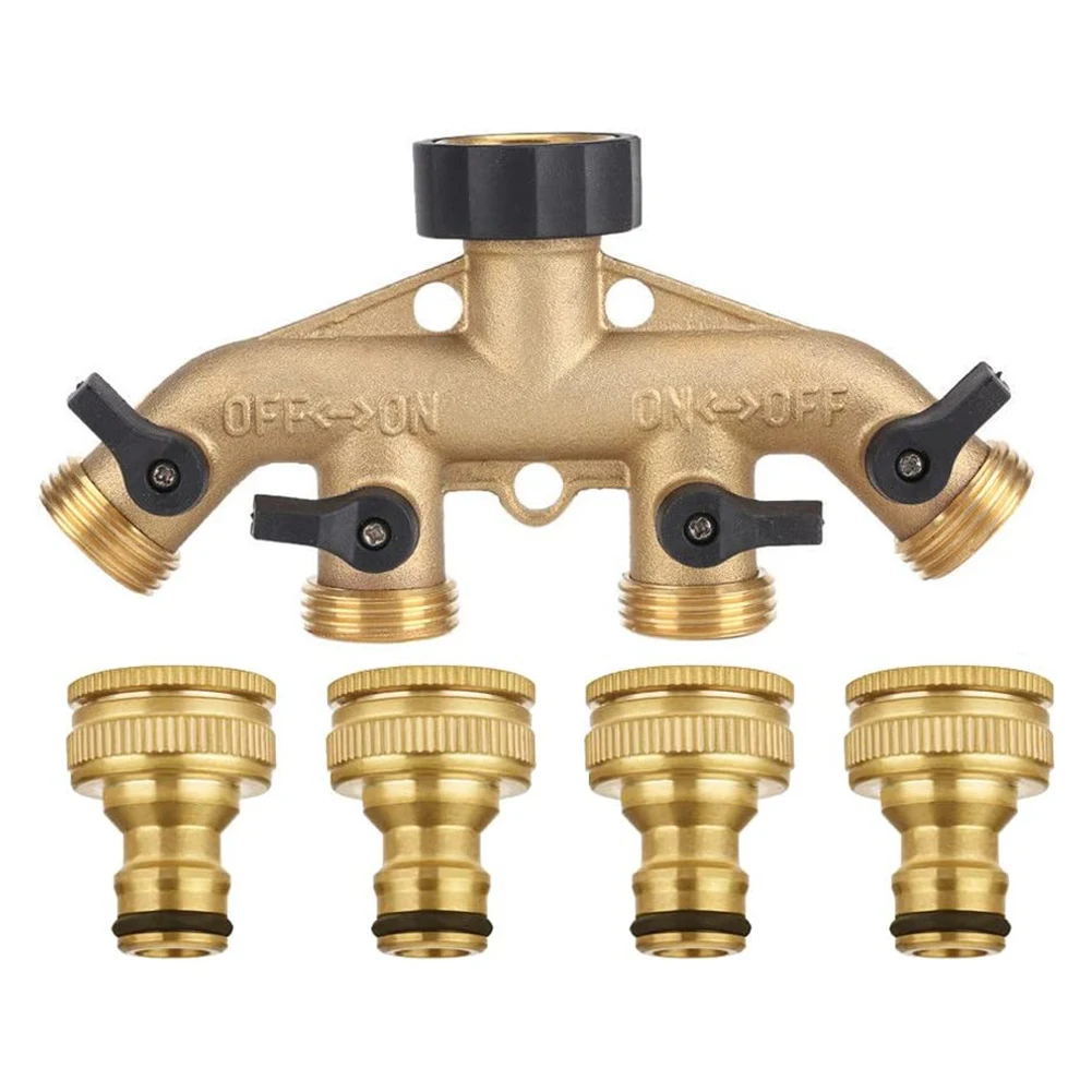 4 Way Solid Brass Hose Splitter Connector With Shut Off Valves 3/4inch Adjustable Flow Control Faucet Watering Equipment
4 Way Solid Brass Hose Splitter Connector With Shut Off Valves 3/4inch Adjustable Flow Control Faucet Watering Equipment