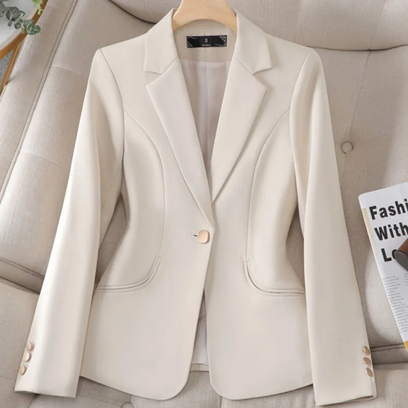 

Fashion Professional Women Formal Suit Jacket Autumn Single Button Splicing Commuter Style Slim ladie's Elegant Small Suit Top